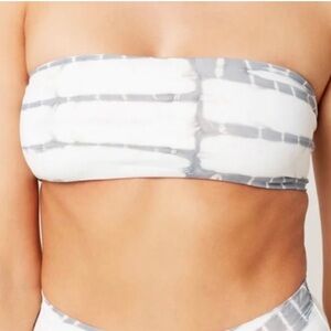 NWOT L*Space Cream & Gray Tie Dye Beach Wave Bandeau Bikini Top